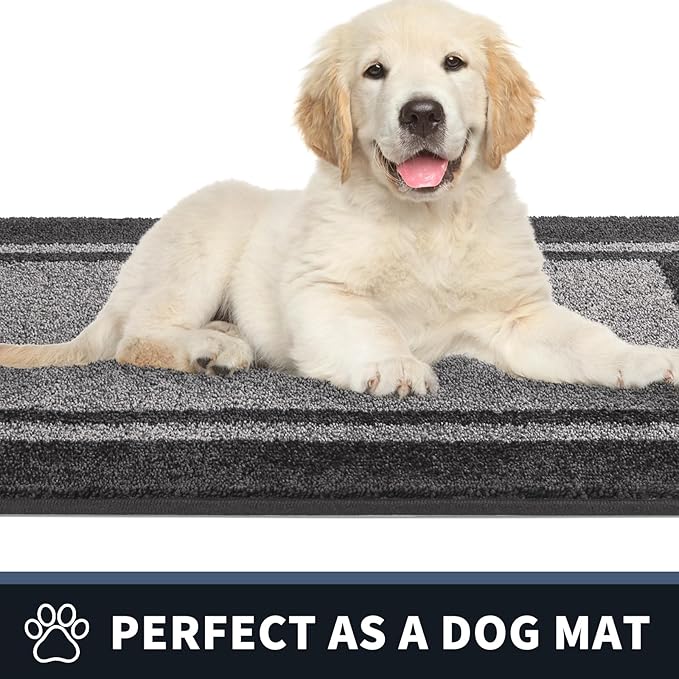 PURRUGS Dirt Trapping Door Mat 24" x 60", Non-Slip/Skid Machine Washable Entryway Rug, Shoes Scraper, Area Rug, Super Absorbent Welcome Mat for Muddy Wet Shoes and Paws, Light Grey & Dark Grey-Ruum Studio Home