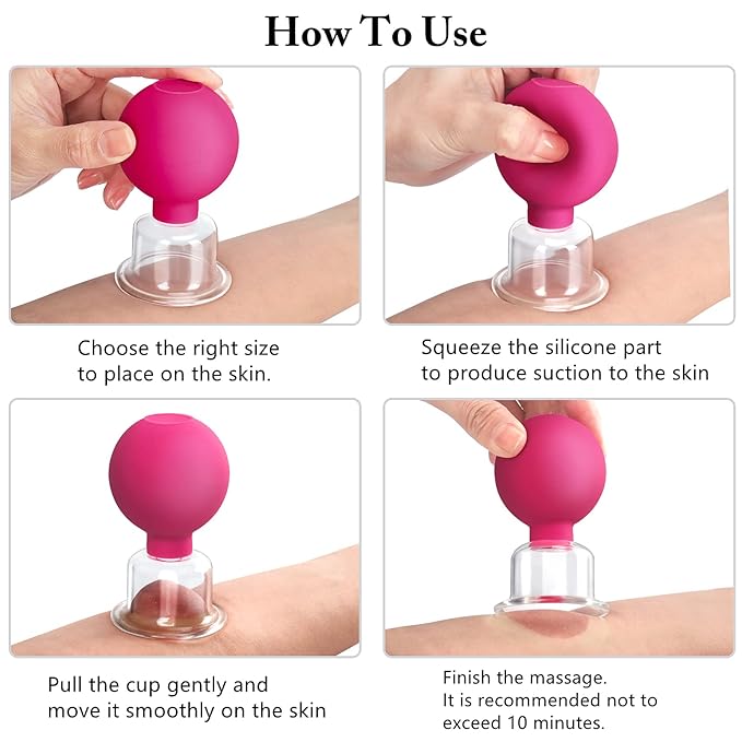 4 Size Facial Cupping Therapy Set Glass, Eye Face Vacuum Massage Anti Cellulite Cup - Silicone, for Beauty Body Cup Lymphatic Fascia Massager (Gift Box Packaging-red)-Ruum Studio Home