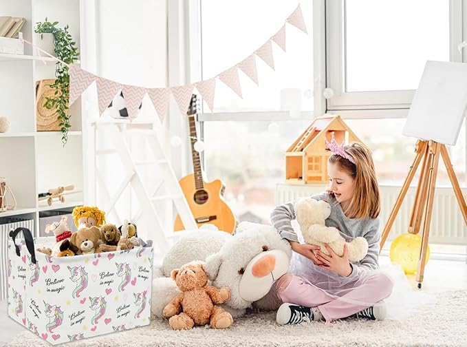 HIYAGON Rectangular Unicorn Basket Gift Baskets Empty Cute Storage Bin with Handles Nursery Room Decor(Unicorn)-Ruum Studio Home