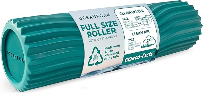 Oceanfoam Tidal Roller - Jade - Muscle Massage Foam Roller for Back Pain & Stretching - Firm and Ergonomic Wide Wave Textured - Yoga, Athletics, & Wellness - Full Size, 20" x 5"-Ruum Studio Home