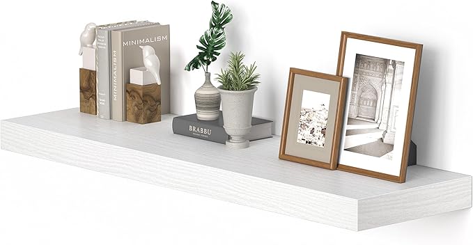 10 inch Deep Wall Shelves 36 inche Long, 1.8 Thick Single Floating Shelf Wall Mounted, Heavy Duty 70 lbs Shelves for Bedroom, Books, Living Room, Kitchen, Office Modern Farmhouse Decor, White-Ruum Studio Home