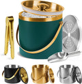 Ice Bucket, Green Ice Bucket 3L with Silicone Sealing Ring Double-Wall Vacuum Insulation Champagne Buckets with Filter Layer Ice Tongs Ice Scoop (Green, 3 L)-Ruum Studio Home