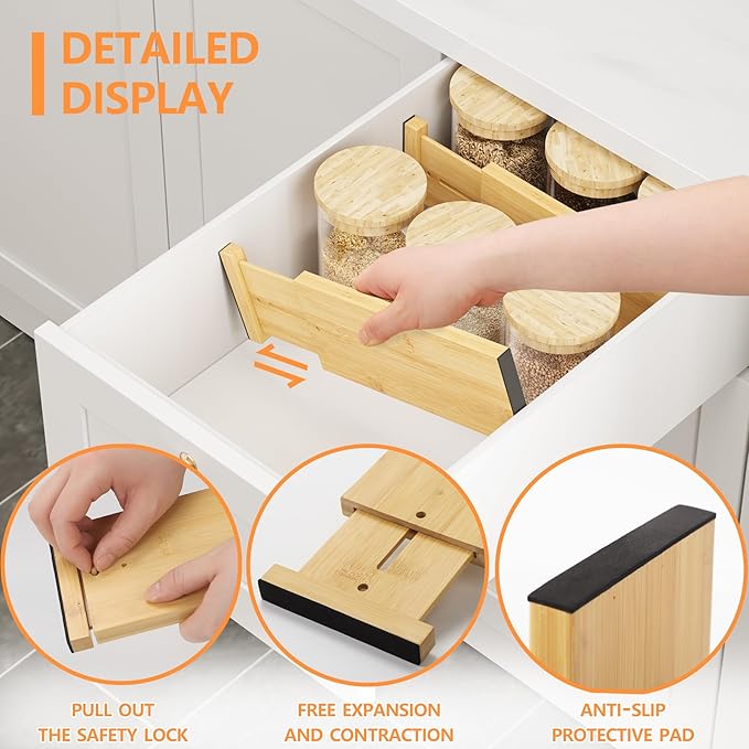 BAMEOS 4" High Bamboo Drawer Dividers - Adjustable Small Drawer Organizer - Kitchen, Dresser, Bathroom, Bedroom & Office - 4-pack-Ruum Studio Home