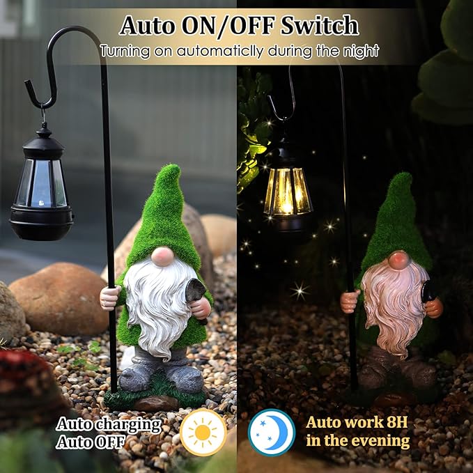 Flocked Solar Garden Gnomes Outdoor Statues 15.8”Outdoor Garden Decor LED Outdoor Decor Light Unique Housewarming Gifts Yard Art Sculptures for Patio Lawn Ornaments-Ruum Studio Home