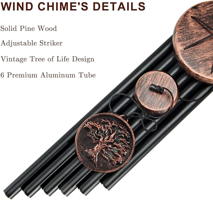 Wind Chimes for Outside, Tree of Life Deep Tone Vintage Wind Chime Outdoor Clearance, Sympathy/Memorial/Festivals/Birthday Gift for Mom Dad Grandma, Home Garden Patio Decor (32" Tree of Life)-Ruum Studio Home