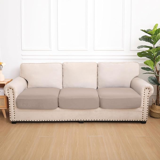 hyha Waterproof Couch Cushion Covers, Stretch Sofa Couch Seat Slipcover for Dog Washable, Non-Slip Waterproof Outdoor Cushion Covers for Patio Furniture Replacement (3 Pieces, Taupe)-Ruum Studio Home