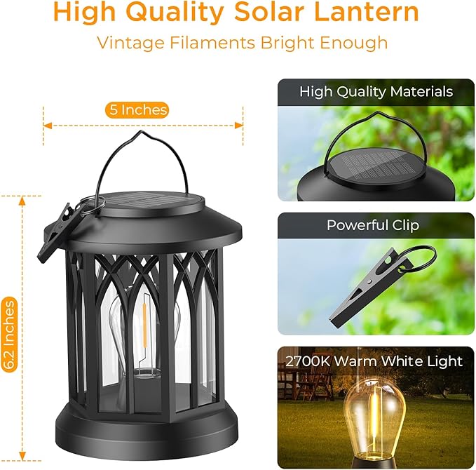 WdtPro Solar Lanterns Outdoor Hanging 4 Pack, Upgraded Bright Waterproof Lantern for Outside, Over 12Hrs Powered Lights for Garden, Yard, Patio Decor (Warm Light)-Ruum Studio Home