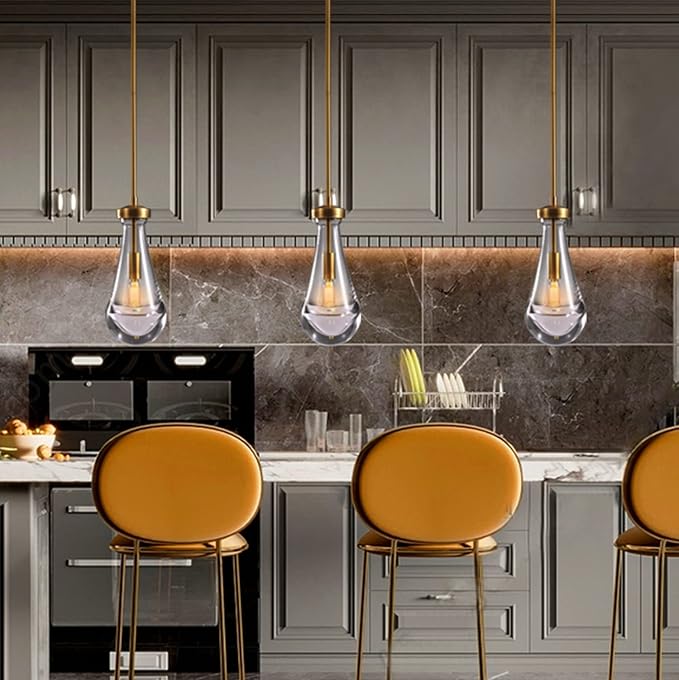 Raindrop Pendant Lights 2 Pack, Pendant Lights for Kitchen Island, Brass Rod Dining Room Light Fixture, Raindrop Chandelier, Pendant Lights for Living Room Hallway, Including Bulb-Ruum Studio Home
