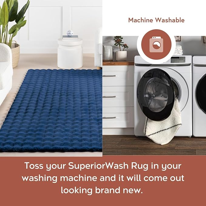 nuLOOM Jeni Checkered 3'9" x 6' Machine Washable Area Rug for Living Room Bedroom Dining Room Kitchen, Navy-Ruum Studio Home