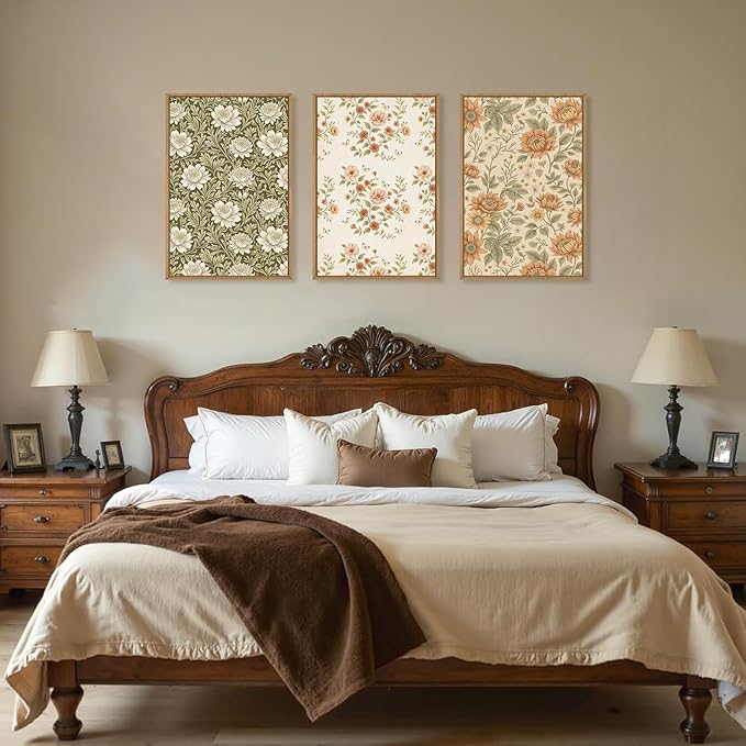 Vintage Pastoral Floral Framed Canvas Wall Art Set, Boho Colorful Flower Wall Decor, Peony Wildflower Wall Painting, Retro Botanical Art Prints for Living Room, Bedroom, Office - 16"X24"X3-Ruum Studio Home