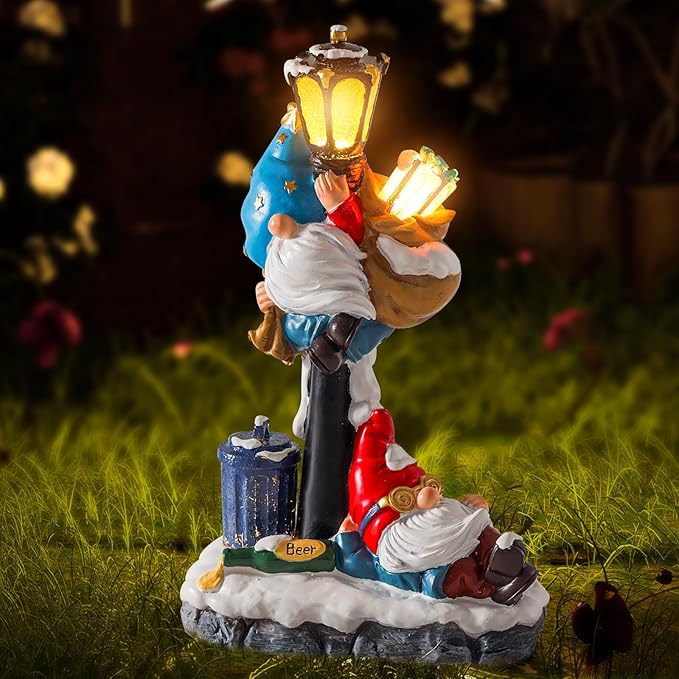 WINTS Solar Garden Gnome,Outdoor Gnome with Solar Lights Decor for Patio,Lawn,Yard,Balcony,Funny Gnomes Gifts for Women,Housewarming,Birthday-Ruum Studio Home