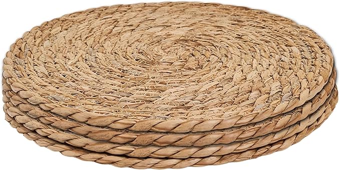 Defined Deco Woven Placemats Set of 4,12" Round Rattan Placemats,Natural Hand-Woven Water Hyacinth Placemats,Farmhouse Weave Place Mats,Rustic Braided Wicker Table Mats for Dining Table,Home,Wedding.-Ruum Studio Home