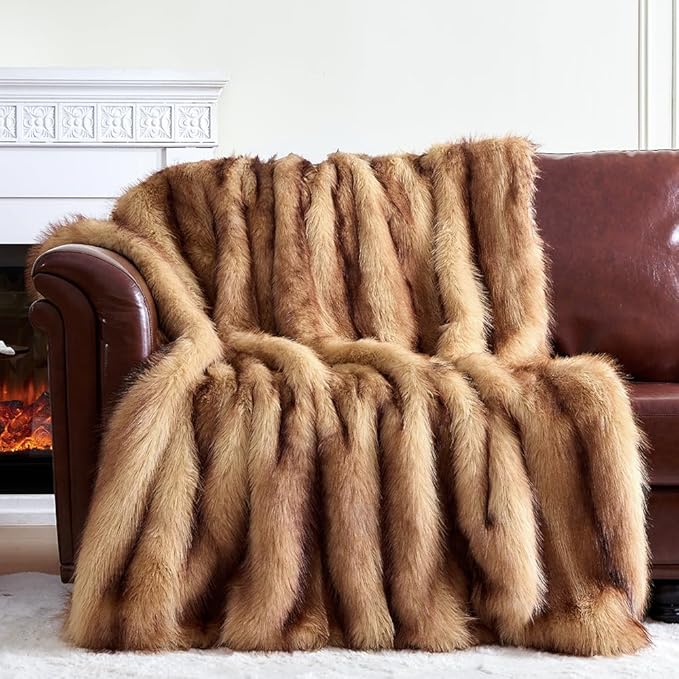 Fluffy Faux Fur Throw Blanket – Super Soft Warm Thick Plush Blanket for Bed, Couch & Office, Cozy Fuzzy Throw with Flannel Backing,108"x90", Brown-Ruum Studio Home