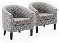 BELLEZE Accent Barrel Chair Set of 2, Linen Round Chair Club Tub Sofa Corner Chair with Flared Legs and Cozy Soft Padding for Living Room Bedroom Waiting Room - White & Gray-Ruum Studio Home