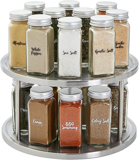 Juvale 2-Tier Lazy Susan Spice Rack Organizer for Cabinet - Stainless Steel Spice Carousel - Pantry & Kitchen Countertop Organizer (10.5 in)-Ruum Studio Home