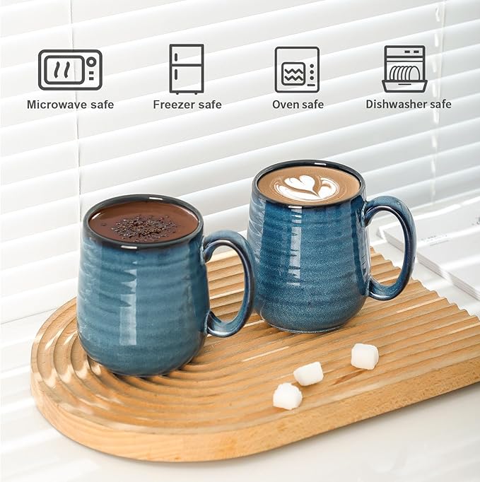 Hasense Coffee Mugs, 15 Ounce Porcelain Mugs Set of 2 with Handle for Morning Coffee Tea and Cocoa, Ceramic Coffee Cups Gift Box with Beautiful Glaze Coasters Spoons for Men and Women, Navy-Ruum Studio Home