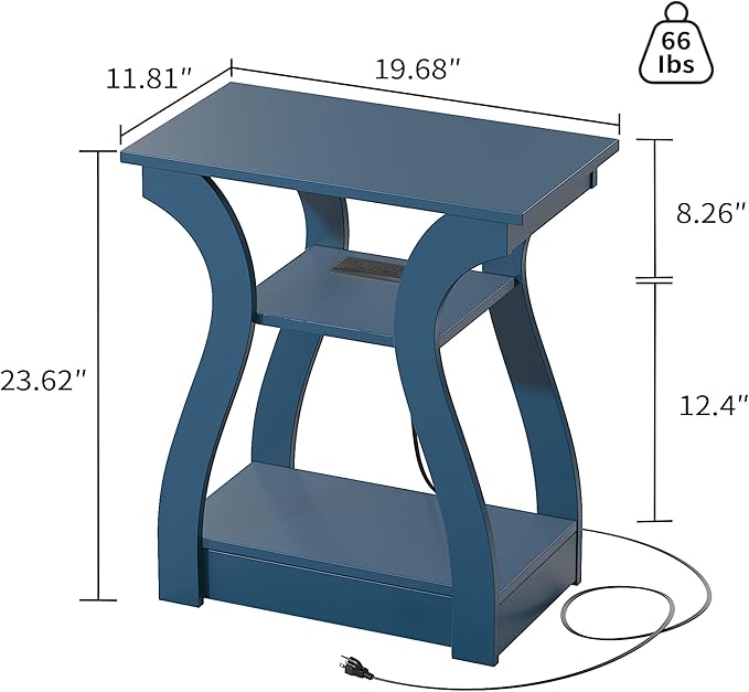 End Tables Living Room, End Table end Table with Charging Station and USB,Navy Blue Side Table, Nightstand for Bedroom,3 Tier End Table with Storage Shelf for Living Room-Ruum Studio Home