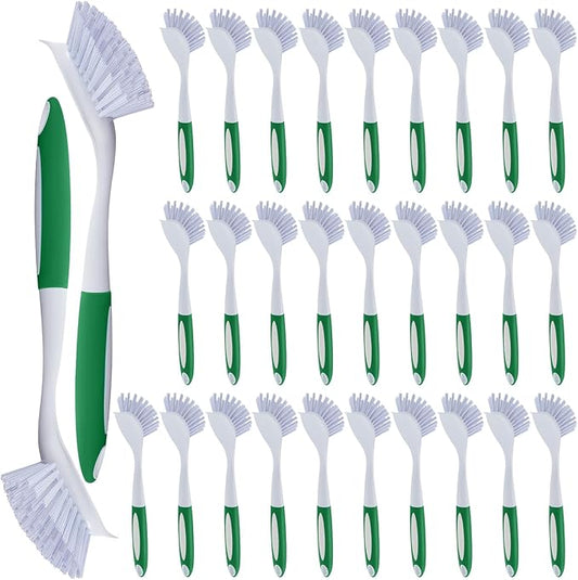 Hsei 30 Pcs Kitchen Scrub Dish Brush Bulk with 11 Inch Handle Cleaning Dish Scrubber with Stiff Bristles Washing Scrub Brushes for Housekeeping for Pots and Pans, Kitchen Sink (Green)-Ruum Studio Home