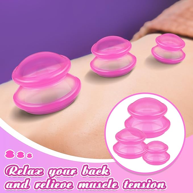 TrelaCo 6 Pcs Cupping Kit for Massage Therapy 3 Sizes Silicone Cupping Set Chinese Massage Therapy for Studio Household Cellulite Joint Pain Muscle Pain(Clear Hot Pink)-Ruum Studio Home