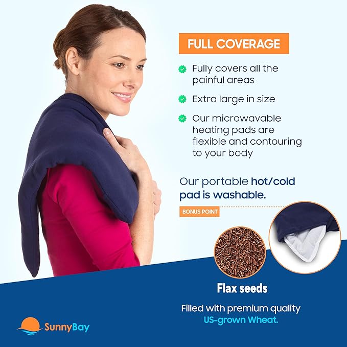 SunnyBay Extra Large Microwave Heating Pad, Microwavable Heavy Weighted Full Body Moist Hot or Cold Pack and Washable Fleece Cover, 10x24 Inches, FSA HSA Eligible, 2.8 lbs, Made in USA, Navy Blue-Ruum Studio Home