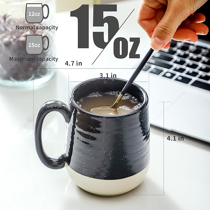 Hasense Coffee Mugs Ceramic, 15 oz Large Coffee Cups with Handle for Home and Office, Latte Mugs Set for Coffee, Tea, Hot Cocoa, Mocha, Black Coffee Cup Gift for Dad Mom, Dishwasher Microwave Safe-Ruum Studio Home