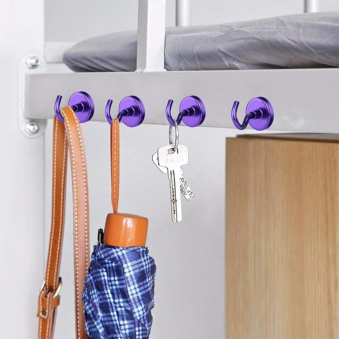 MIKEDE Strong Magnetic Hooks, 110Lbs Heavy Duty Magnetic Hooks for Cruise, Neodymium Earth Magnets with Hooks for Hanging, Super Metal Industrial Magnets for Grill, Storage (Purple,10 Pack)-Ruum Studio Home