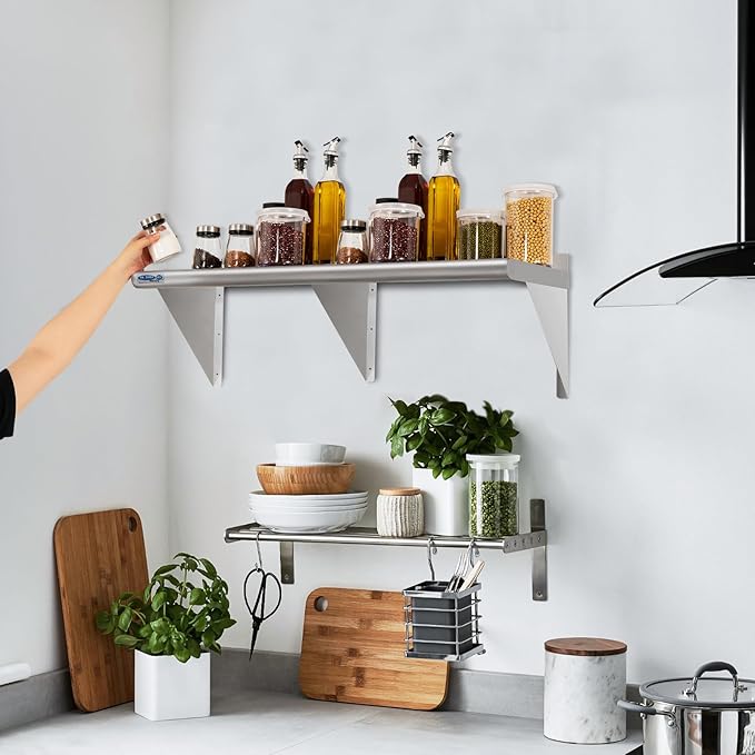 HARDURA Stainless Steel Shelf 18" x 72", 480lb Commercial Shelves Wall Mount Metal Shelving with Backsplash and Brackets for Kitchen, Restaurant, Laundry Room and Home-Ruum Studio Home