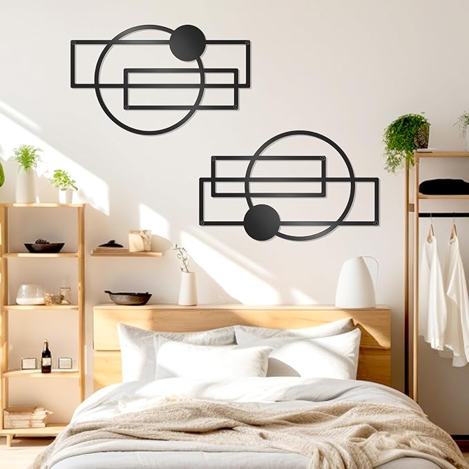 OYEFLY 2 Pcs Metal Abstract Wall Art,Modern Geometric Decor (Black, style 1)-Ruum Studio Home
