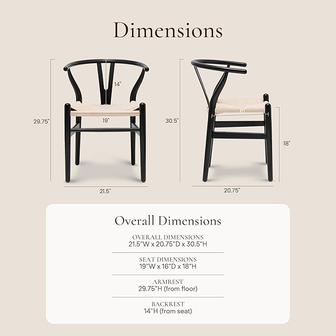 POLY & BARK Weave Dining Chair – Mid-Century Modern Wishbone Dining Chair with Arms, Solid Wood Frame, Indoor Use – Black – Single - Ideal for Dining Room, Kitchen or Stylish Accent Setting-Ruum Studio Home