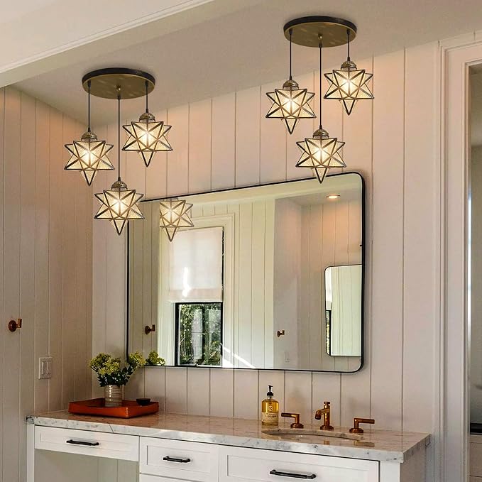 Glass Glam Chandelier Star Pendants Light Fixture Modern Elegant Ceiling Hanging Lights Included LED Warm Light Bulbs Oiled Bronze-Ruum Studio Home