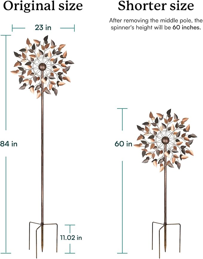 Yard Garden Wind Spinners - Large Wind Spinners Outdoor Metal, Kinetic Lawn Patio Wind Sculptures Windmill Decor (Copper Leaves, W23 x H84)-Ruum Studio Home