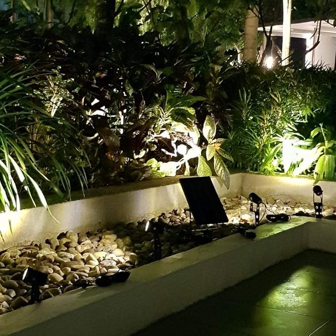 4-Spotlight Mini 50X Solar-Powered LED Spotlight (Warm White LED), Black Finish, Outdoor Garden Yard Landscape Downlight-Ruum Studio Home