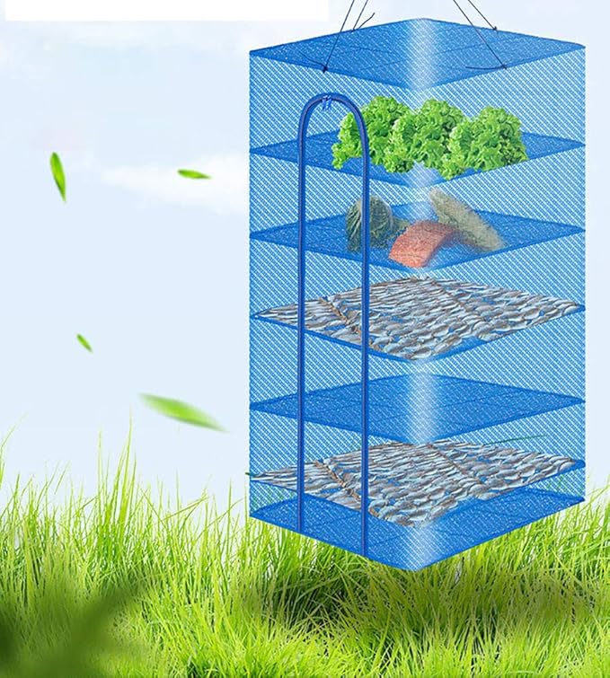 Hwayslon Hanging Drying Net Foldable Drying Rack Net Dryer 19.7"x19.7"x37.4" 6 Layer Folding Fish Mesh Collapsible Dry Net with Zippers for Fish Vegetables Drying Seeds Fruit Herb-Ruum Studio Home