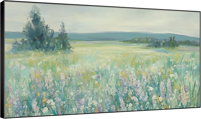 SIGNWIN 36"x60" Extra Large Framed Wall Art Wildflower Meadow Landscape Soft Pastel Nature Illustration for Home Living Room Bedroom Decor (Frame Assembly Required)-Ruum Studio Home