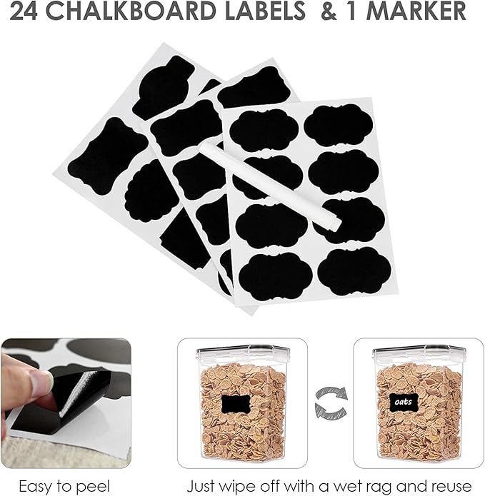 Airtight Food Storage Containers with Lids, Vtopmart 24 pcs Plastic Kitchen and Pantry Organization Canisters for Cereal, Dry Food, Flour and Sugar, BPA Free, Includes 24 Labels，Black-Ruum Studio Home