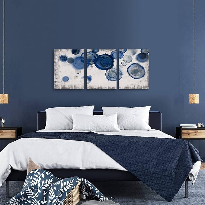 YJYart Abstract Watercolor Wall Painting Pictures for Bathroom Wall Decor Navy Blue Canvas Prints Blue and White Wall Art for Bedroom Kitchen Office 12"x16"x3p-Ruum Studio Home