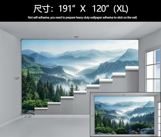 Misty Pine Forest Wallpaper Mountain Peaks Landscape Landscape Wall Mural (Not Peel and Stick)-Ruum Studio Home