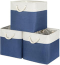 Bidtakay Storage Baskets Large Cube Storage Bins Fabric Baskets for Organizing Shelves 13x13 Navy Blue Square Storage Bins Large Set of 3 Linen Closet Organizers for Cabinet Home-Ruum Studio Home