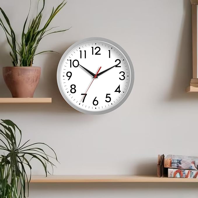 Wall Clock Small Analog 8 Inch Silent Non Ticking Battery Operated Modern Simple Decorative for Kitchen Office Bedroom Bathroom Living Room(Silver)-Ruum Studio Home