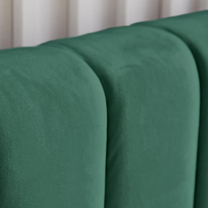 Livinia Queen Size Elton Velvet Platform Bed, Upholstered Bed Frame with Vertical Channel Tufted Headboard Footboard, Strong Wood Slats, No Box Spring Needed, Green (Queen)-Ruum Studio Home