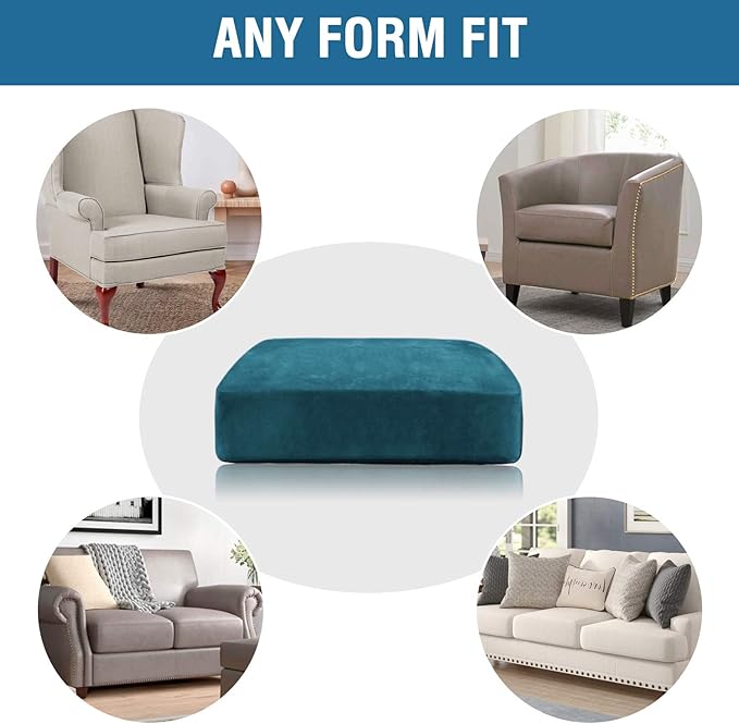 H.VERSAILTEX Velvet Stretch Couch Cushion Cover Plush Cushion Slipcover for Chair Loveseat Sofa Cushion Furniture Protector Seat Cushion Sofa Cover (2 Piece Medium Sofa Cushion Covers, Deep Teal)-Ruum Studio Home