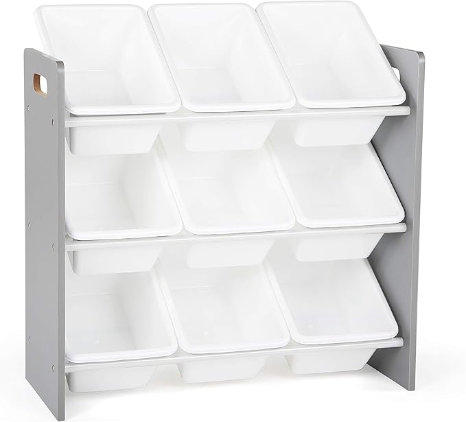 Humble Crew 9-Bin Toy Organizer – Inspire Grey with White Plastic Bins, 3-Tier Storage Solution for Kids' Playrooms and Nurseries-Ruum Studio Home