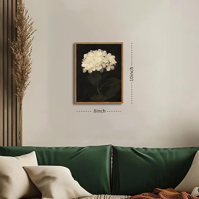 Framed Wall Art for Living Room – Vintage White Hydrangea Oil Painting Canvas Prints, Aesthetic Bedroom Wall Art, Kitchen Decor for Shelves, Bathroom Office Artwork Wall Decor – 8x10in-Ruum Studio Home