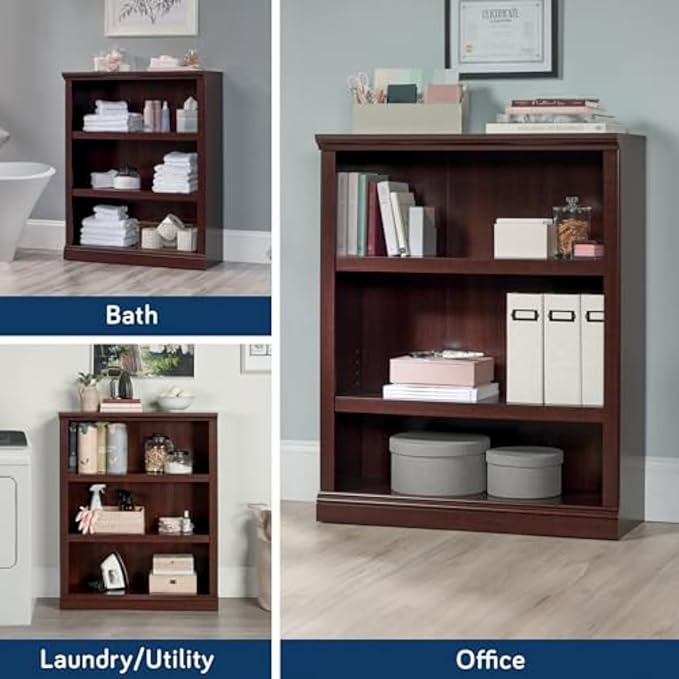 Sauder Miscellaneous Storage 3 Bookcase/Book Shelf, L: 35.28" x W: 13.23" x H: 43.78", Select Cherry finish-Ruum Studio Home