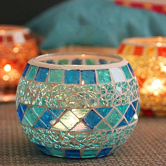 Votive Candle Holder Tea Lights - Glass Candle Holders, Mosaic Tealight Candle Holder, Candle Jar Cup for Wedding Centerpiece Party Table Decorations, Valentines Day Decor-Ruum Studio Home