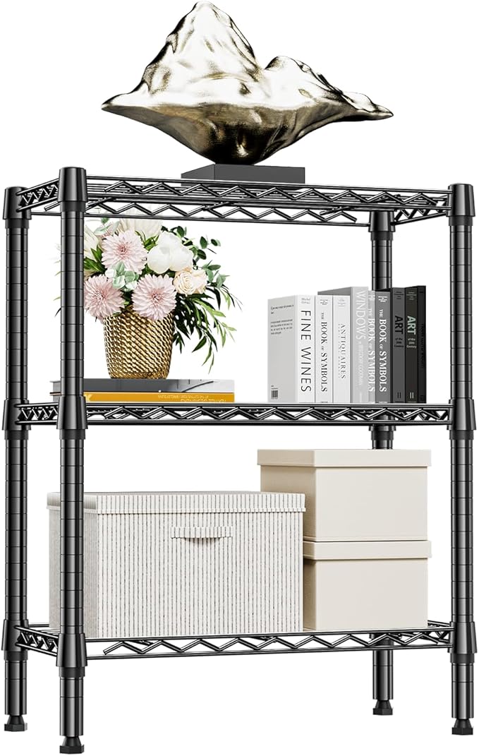 750 lbs 3 Tier Shelf Metal Storage Shelves Wire Rack Closet Organizers for Garage Kitchen Bathroom Laundry Black 11.8" D x 25.6" W x 31.5" H-Ruum Studio Home