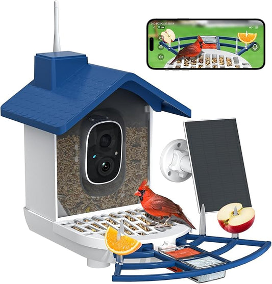 Bird Feeder with Camera Bird Feeders for Outdoors with Solar Panel, AI Identification, Ideal Gift for Lovers Friends and Parents, Navy Blue-Ruum Studio Home