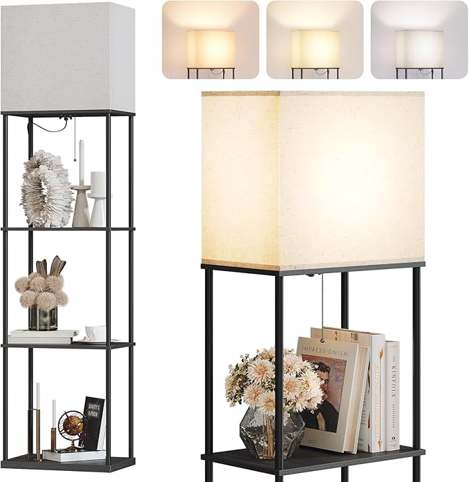 SUNMORY Large Size Floor Lamp with Shelves, 4-Tier Modern Standing Lamp with 3 Color Temperature Bulb, Tall Floor Lamp with Shelf, Corner Display Bookshelf Lamps for Living Room, Bedroom, Office-Ruum Studio Home