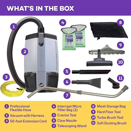 ProTeam Commercial Backpack Vacuum Cleaner, ProVac FS 6 Vacuum Backpack with HEPA Media Filtration and Residential Cleaning Service Kit, 6 Quart, Corded-Ruum Studio Home