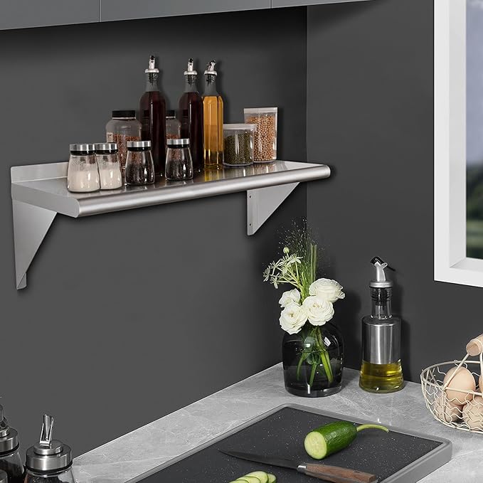 HARDURA Stainless Steel Shelf 12" x 48", 250lb Commercial Shelves Wall Mount Metal Shelving with Backsplash and Brackets for Kitchen, Restaurant, Laundry Room and Home-Ruum Studio Home